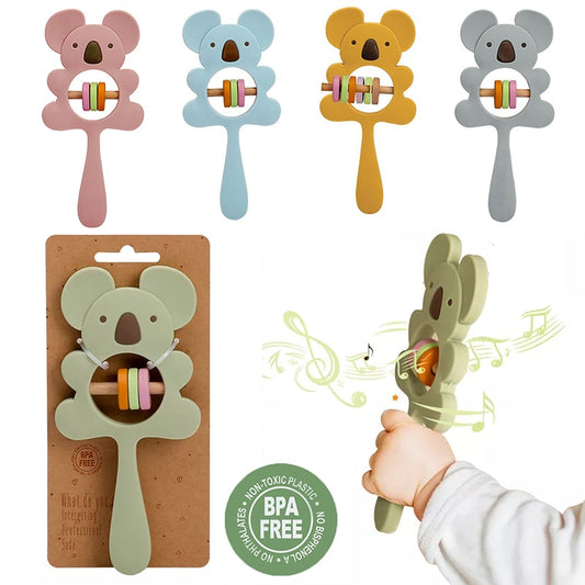 1PCS Silicone Teether Koala Handbells Rattle Infant Chewable Baby Toys.